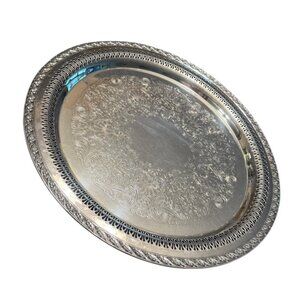 Fabulous Vintage Edwardian Round Tray Silver Plate Spring Flower By WM Rogers